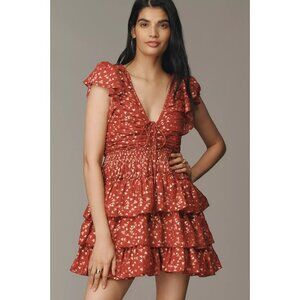 By Anthropologie Short-Sleeve Ruffled Mini Dress M